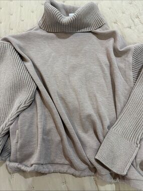 Varley Taupe Ribbed Turtleneck Sweater